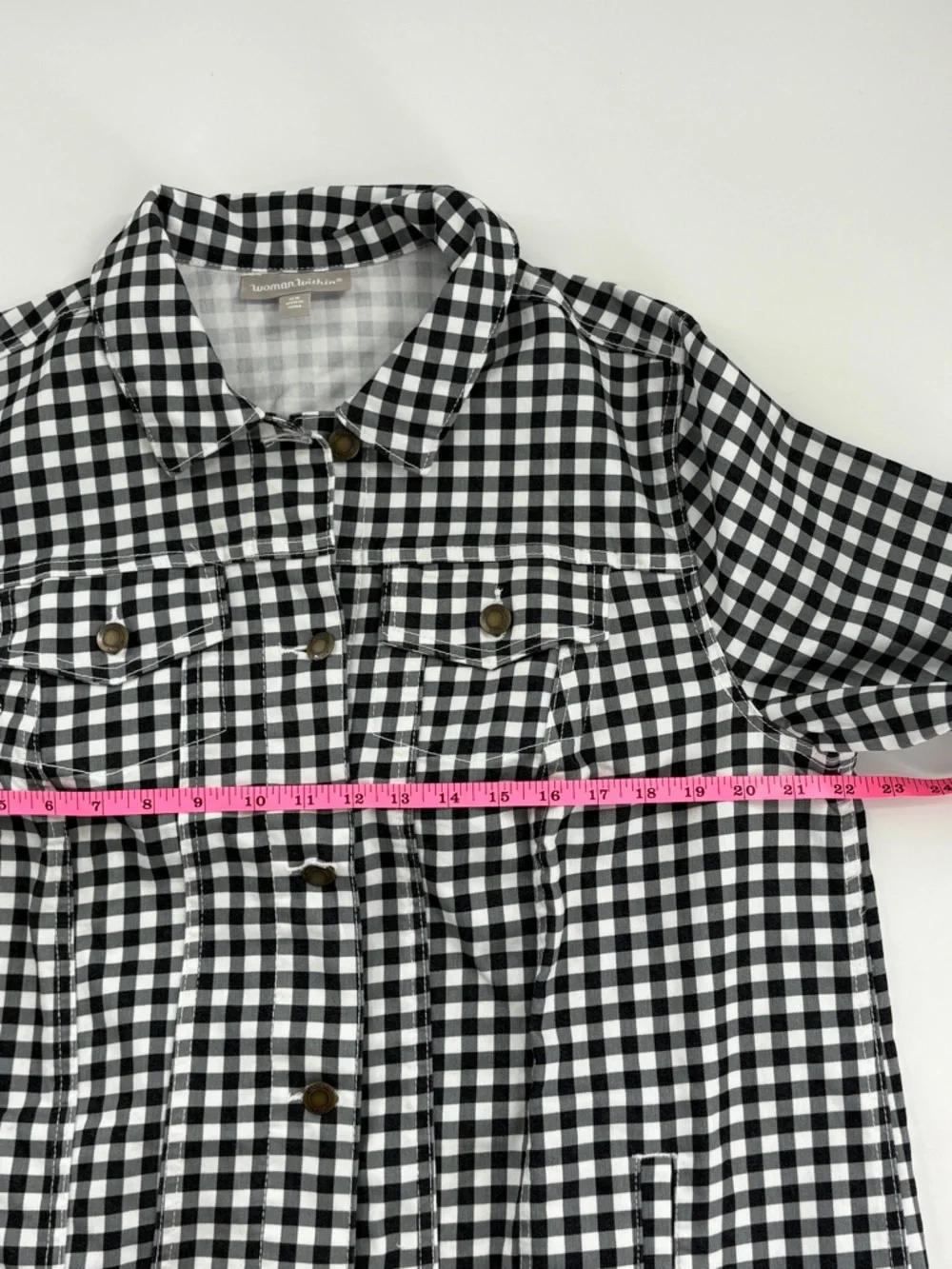 Woman Within Black and White Gingham Jean Jacket - Picture 5 of 6